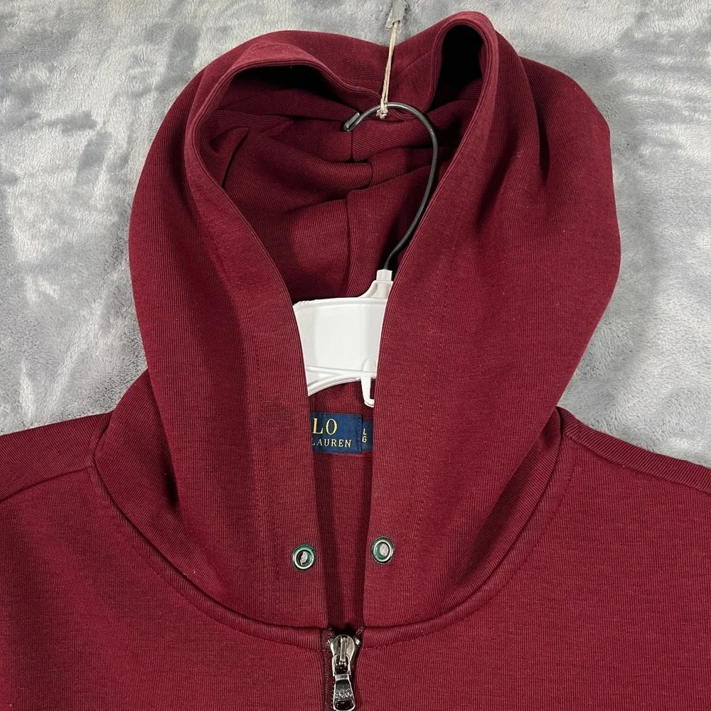 Polo Ralph Lauren Burgundy Red Hoodie Mens Large Full Zip Sweatshirt Black Pony